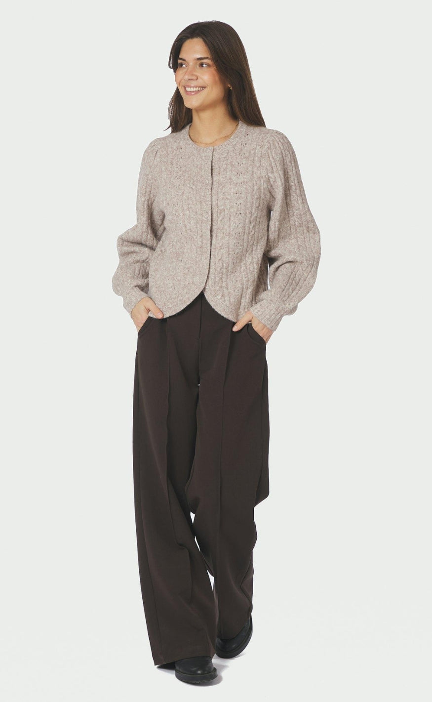Neo Noir Cardigan - Koteas Cable Knit - Beige Melange