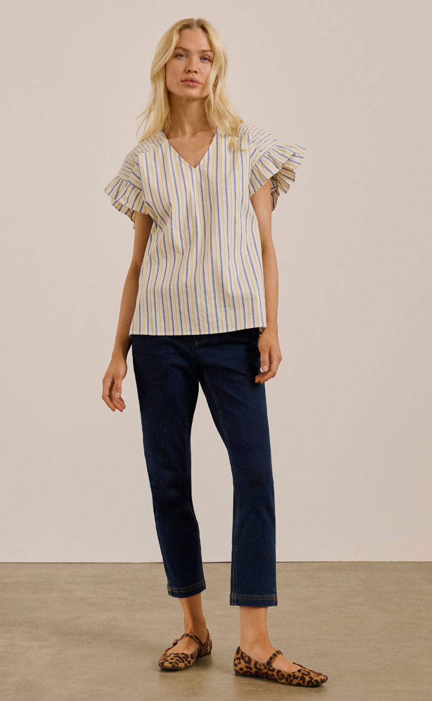 Culture Bluse - Sella - White/Blue/Yellow Stripe