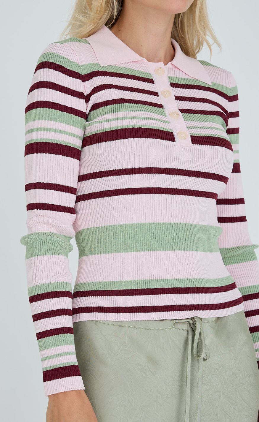 A-View Bluse - Fabi Polo - Rose/Burgundy/Green