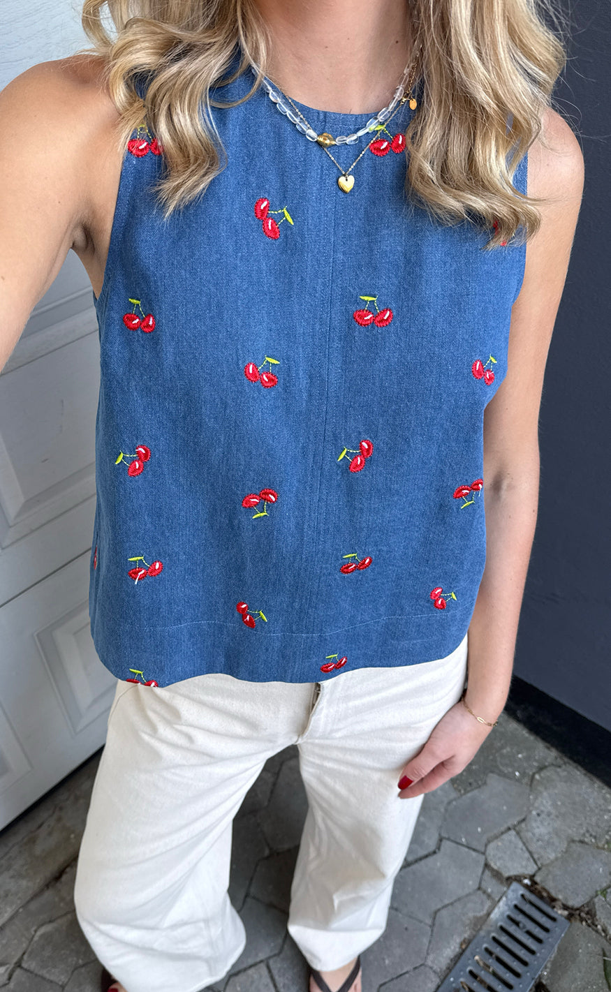 INA Copenhagen Topp - Naja - Denim Blue w. Cherries