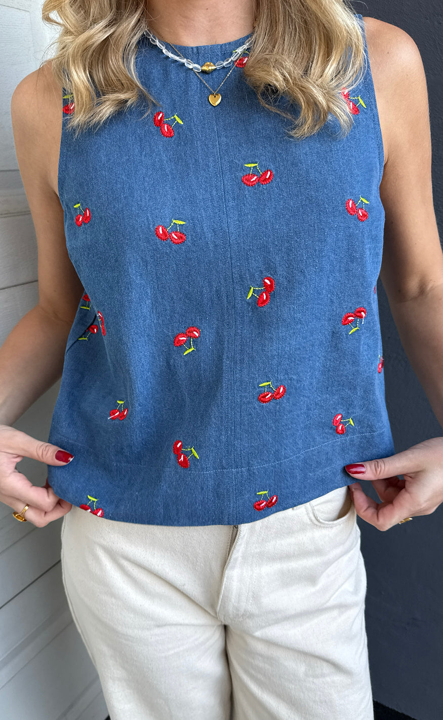 INA Copenhagen Topp - Naja - Denim Blue w. Cherries