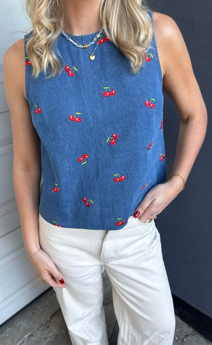INA Copenhagen Topp - Naja - Denim Blue w. Cherries
