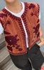 Say INA Copenhagen Vest - Abella - Oransje fløyel m. rødt blomsterbroderi