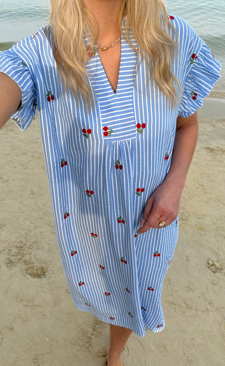 Say INA Copenhagen Kjole - Winnie - Blue Striped W. Cherries