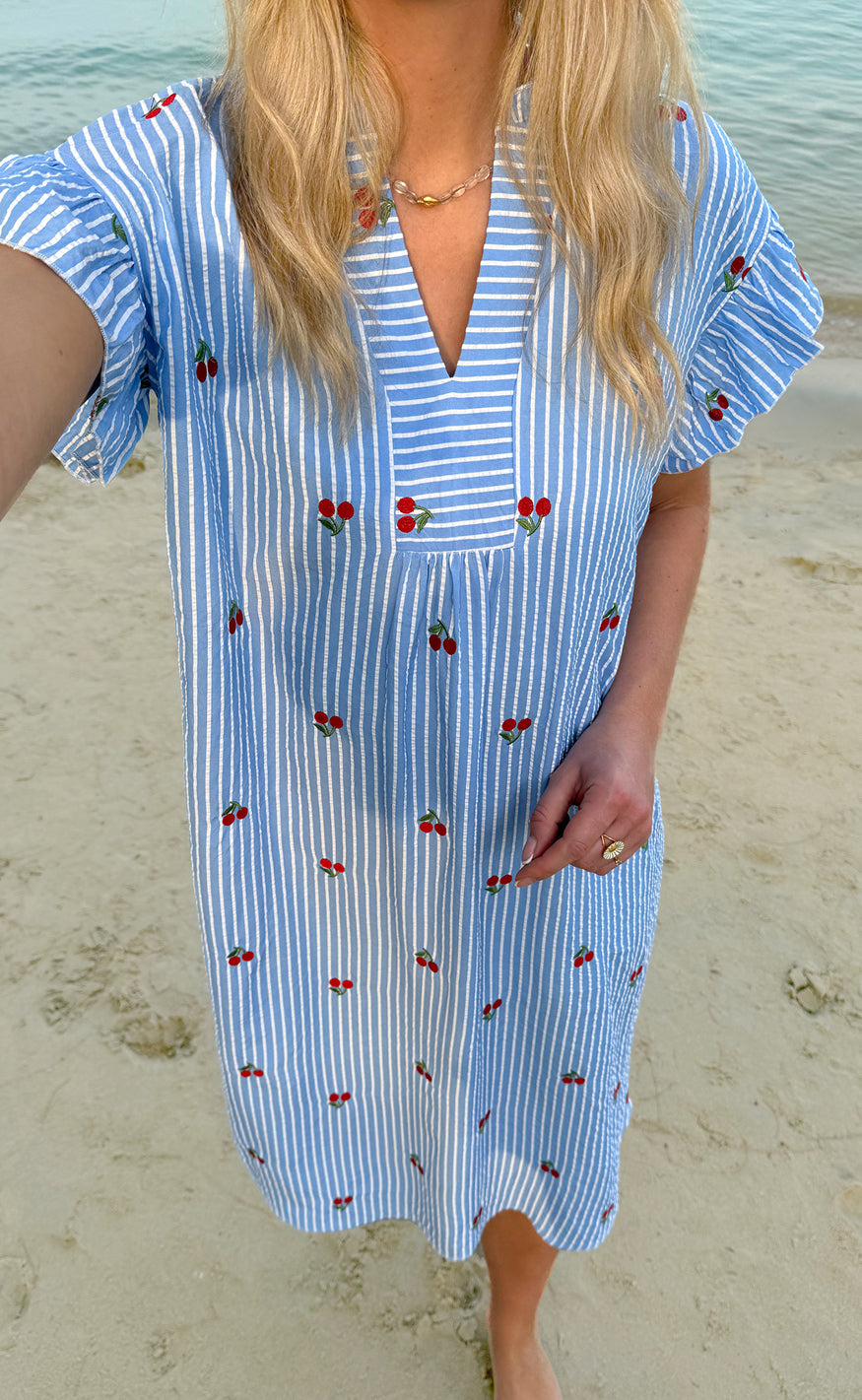 Say INA Copenhagen Kjole - Winnie - Blue Striped W. Cherries