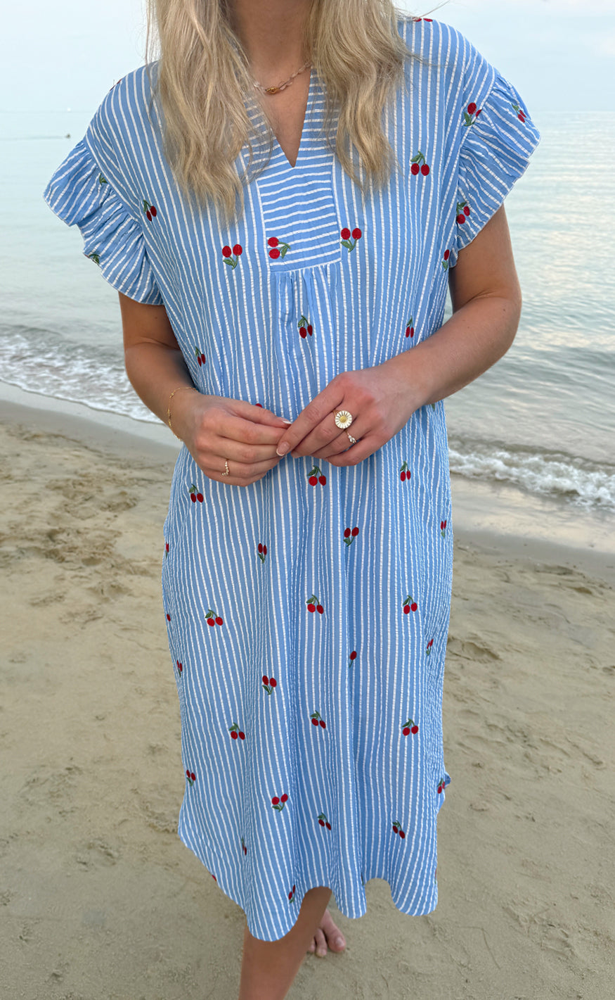 Say INA Copenhagen Kjole - Winnie - Blue Striped W. Cherries