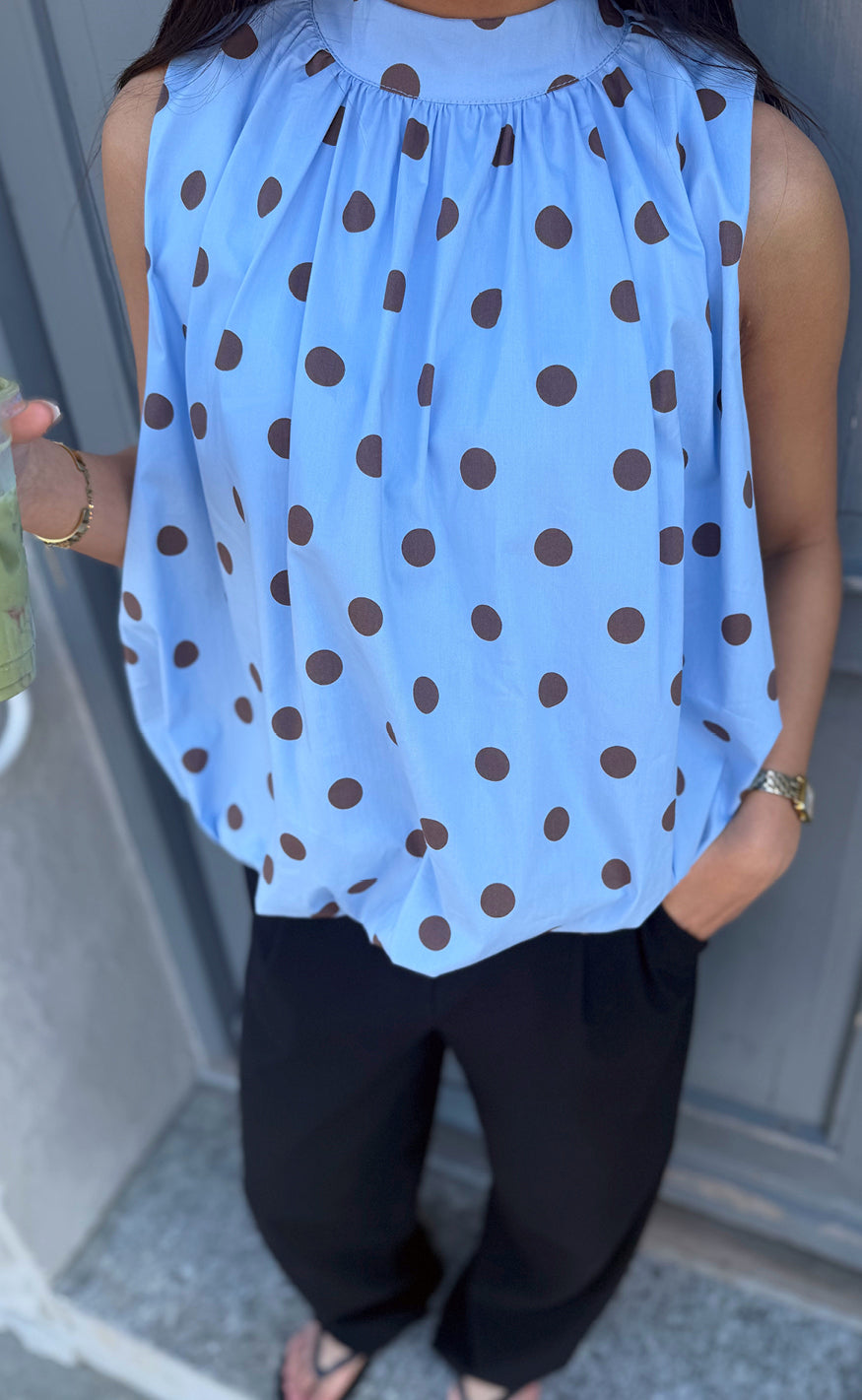 Say INA Copenhagen Topp - Diana Dot - Blue W. Brown Dots