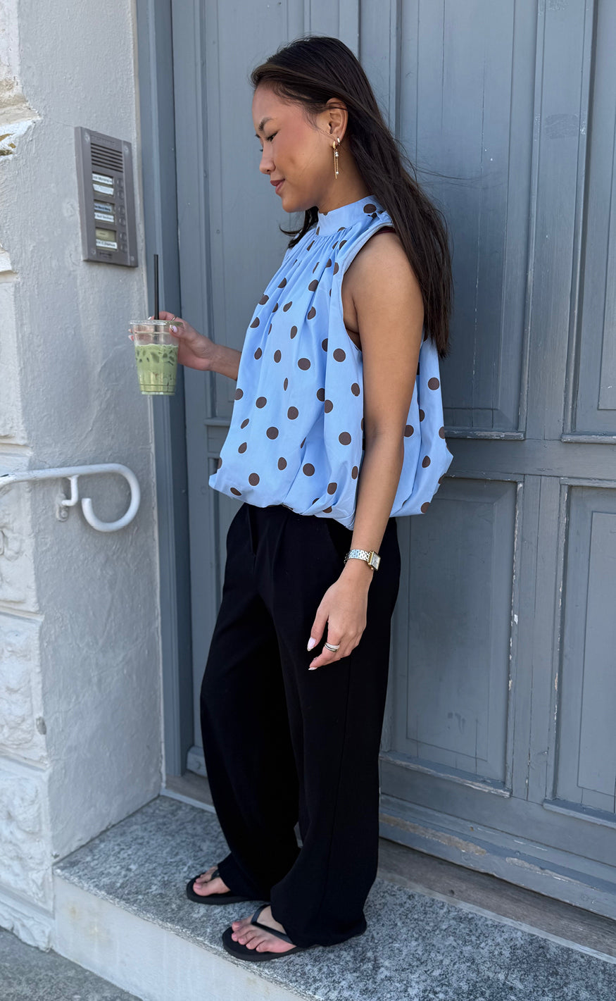 Say INA Copenhagen Topp - Diana Dot - Blue W. Brown Dots