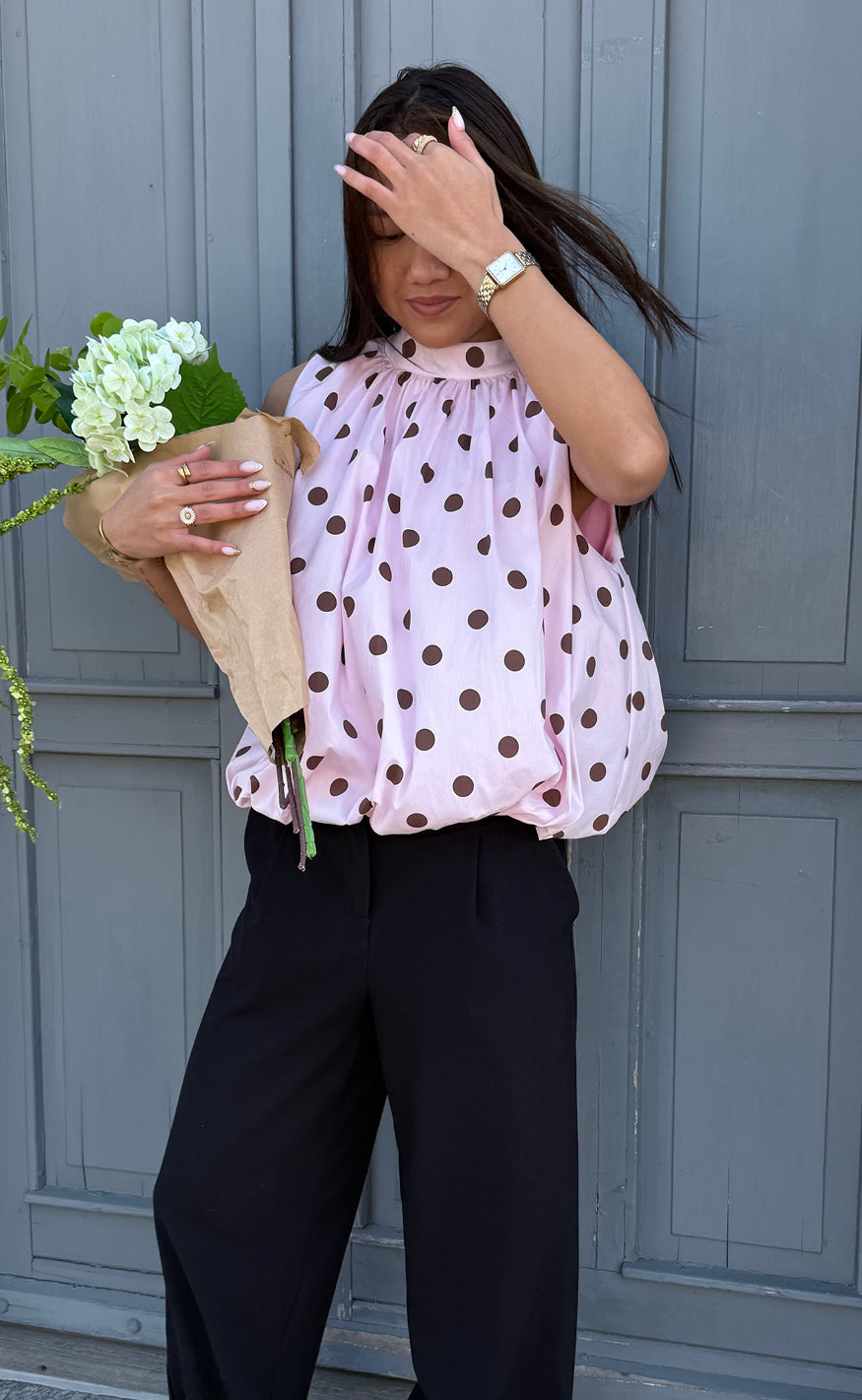 Say INA Copenhagen Topp - Diana Dot - Pink W. Brown Dots