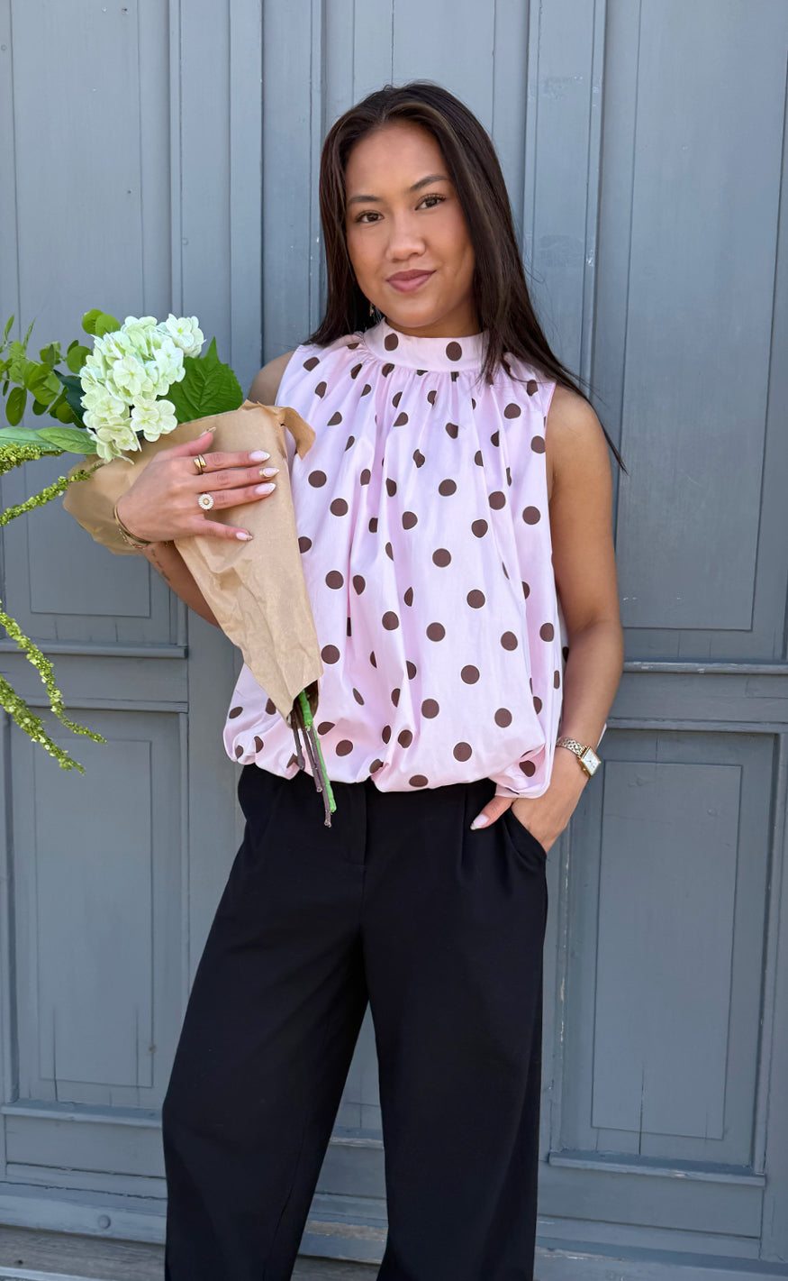 Say INA Copenhagen Topp - Diana Dot - Pink W. Brown Dots