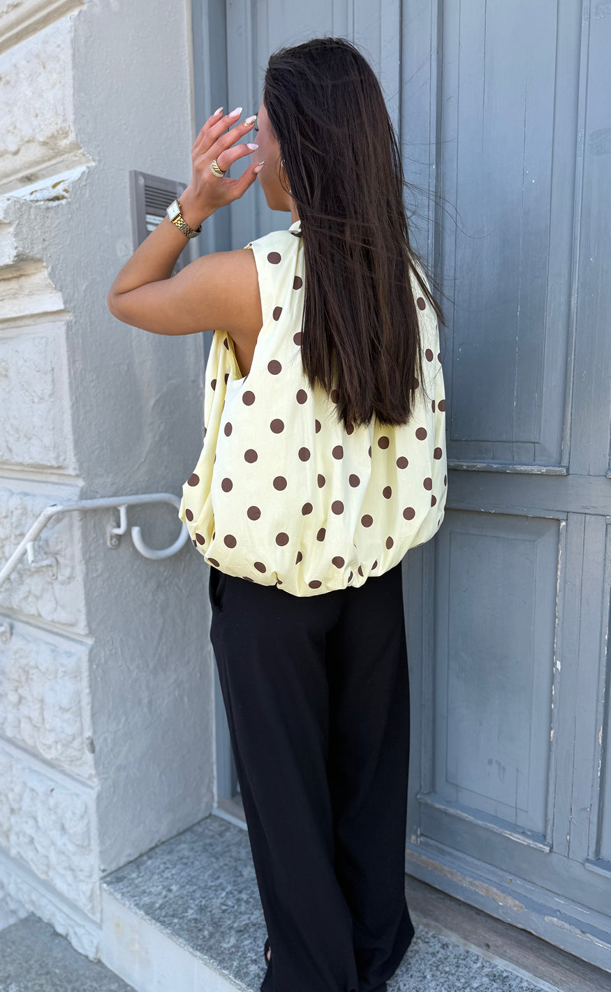 Say INA Copenhagen Topp - Diana Dot - Yellow W. Brown Dots