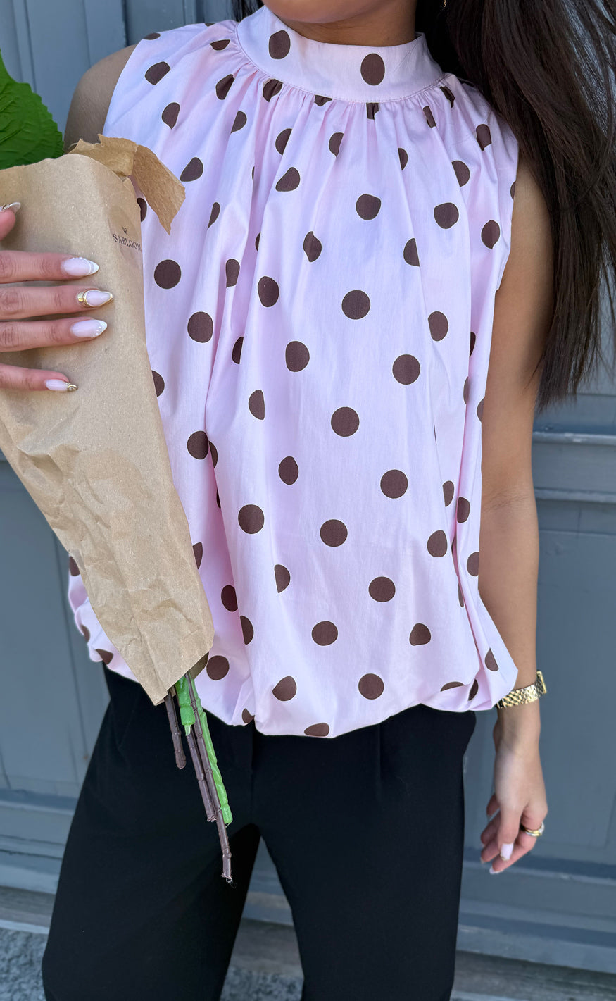 Say INA Copenhagen Topp - Diana Dot - Pink W. Brown Dots