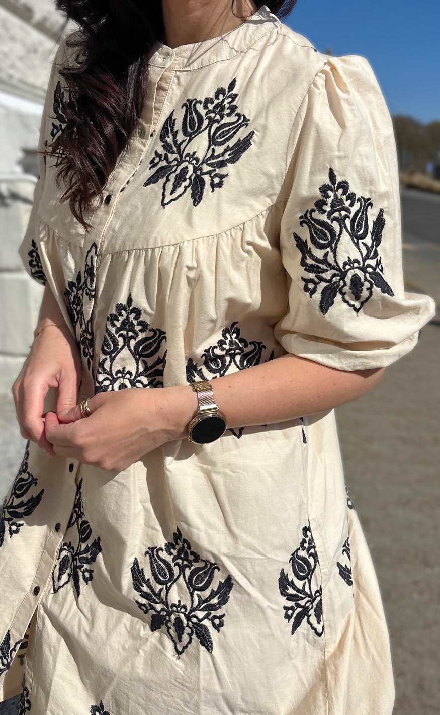 Say INA Copenhagen Kjole - Sofia - Creme W. Black Embroidery
