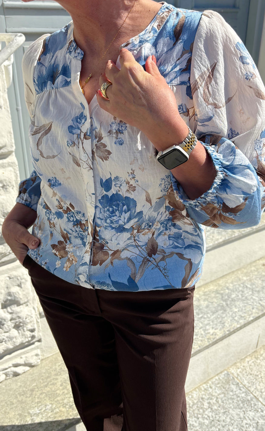 Say INA Copenhagen Skjorte - Carly - New Off White W. Blue / Brown Flowers