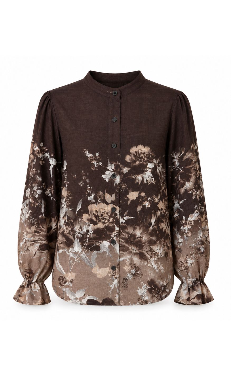Say INA Copenhagen Skjorte - Carly LS - Brown w. Flower Print
