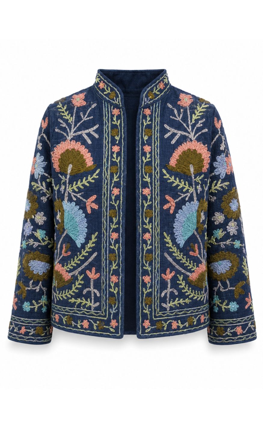 Say INA Copenhagen Jakke - Abella - Dark Blue W. Colorful Embroidery