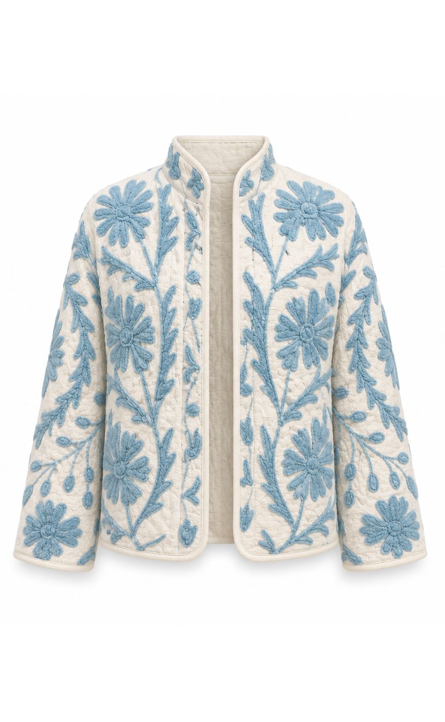 Say INA Copenhagen Jakke - Abella - Off White W. Blue Embroidery