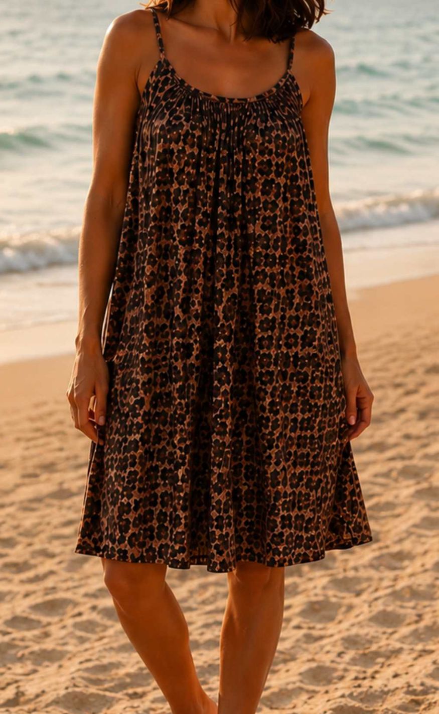 Black Colour Kjole - Minna  Short Strap - Leopard