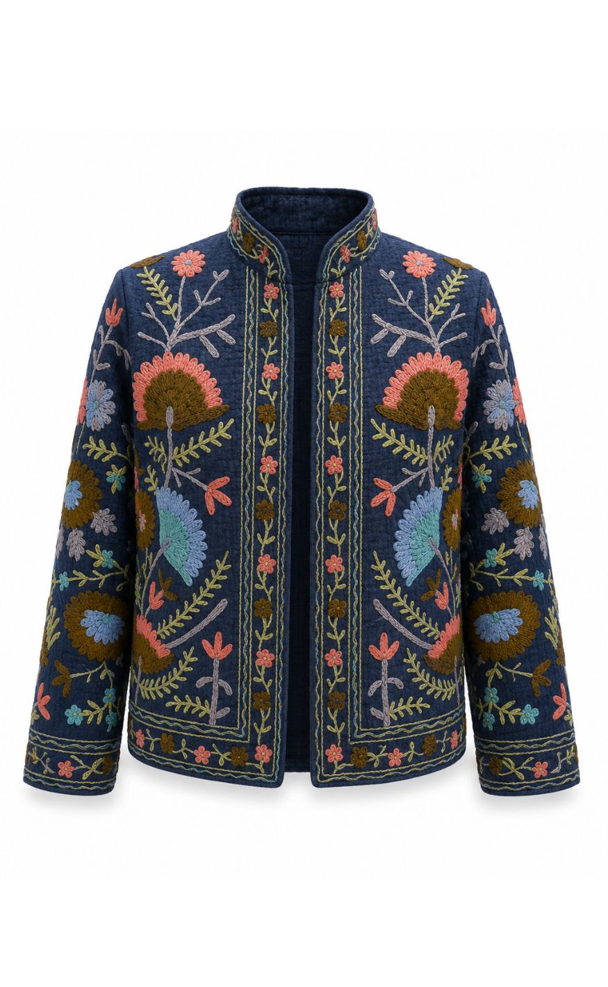 Say INA Copenhagen Jakke - Abella - Dark Blue W. Blueish Embroidery