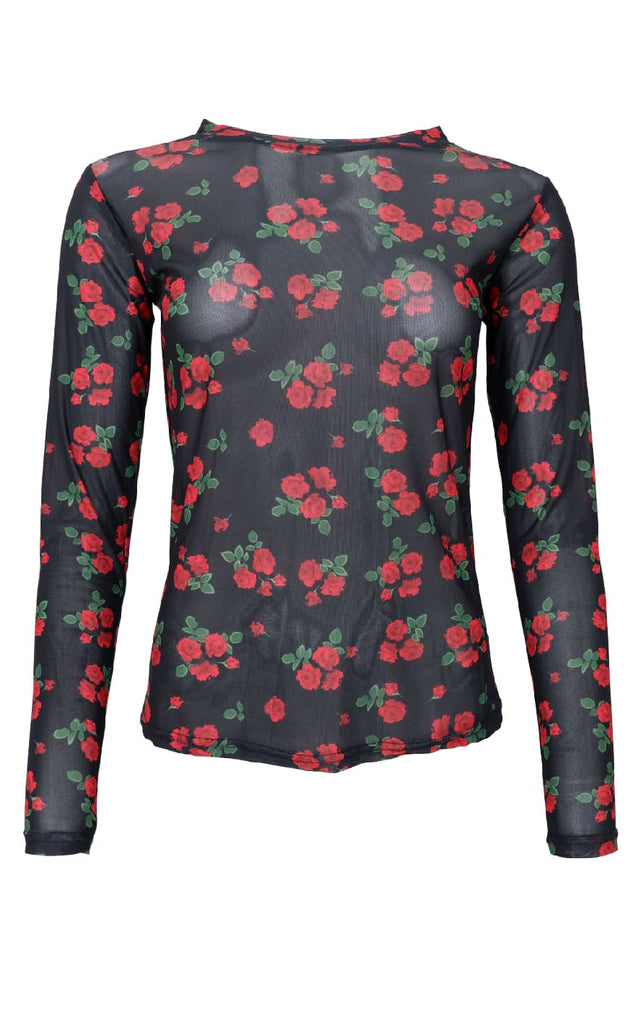 Black Colour Bluse - Annie - Red Flower