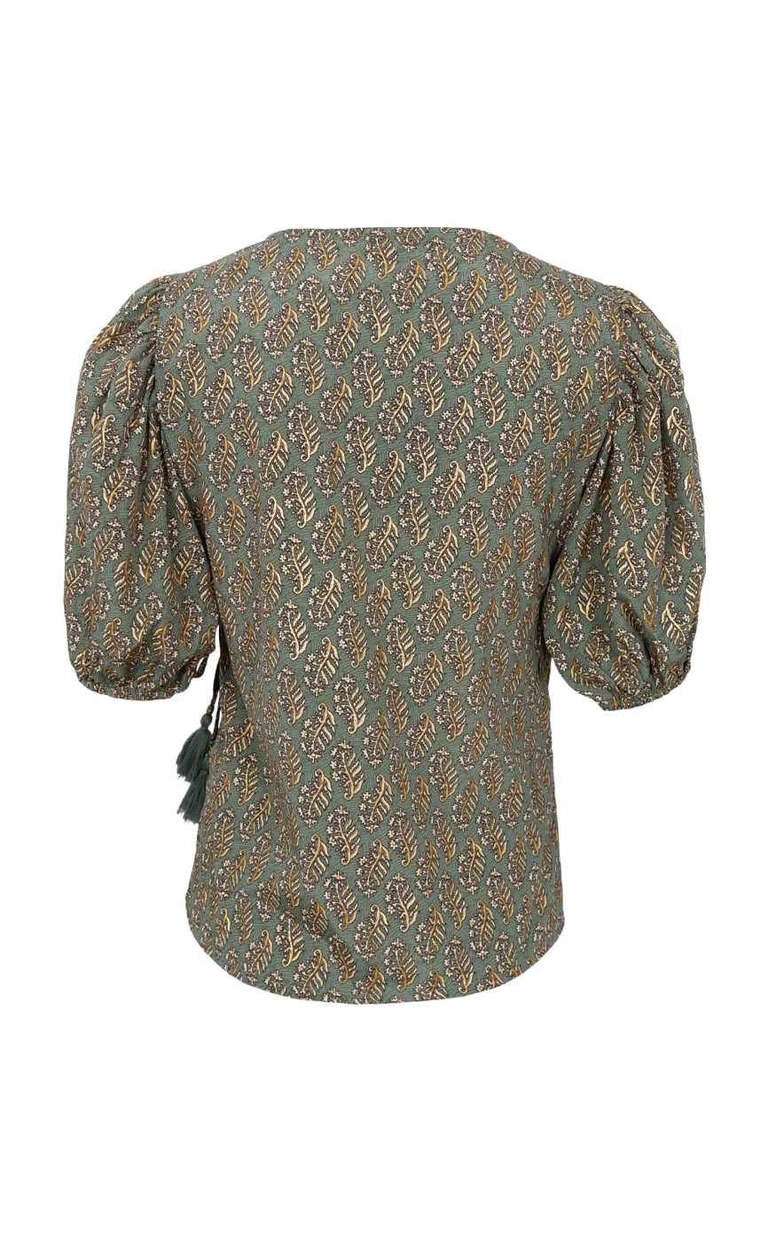 Black Colour Bluse - Luna Puff - Olive Mist