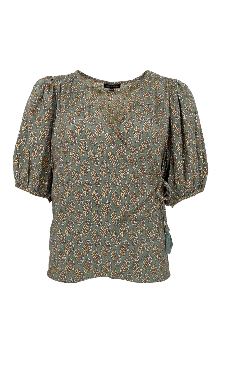 Black Colour Bluse - Luna Puff - Olive Mist