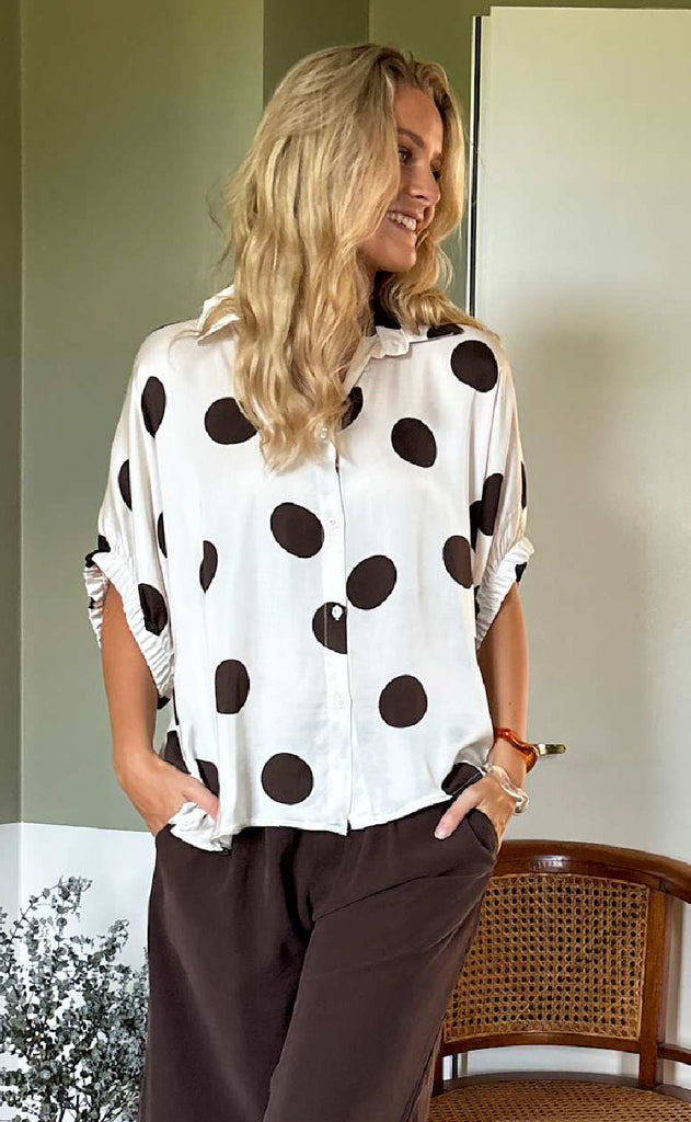 Black Colour Bluse - Mabel - Off White Dot