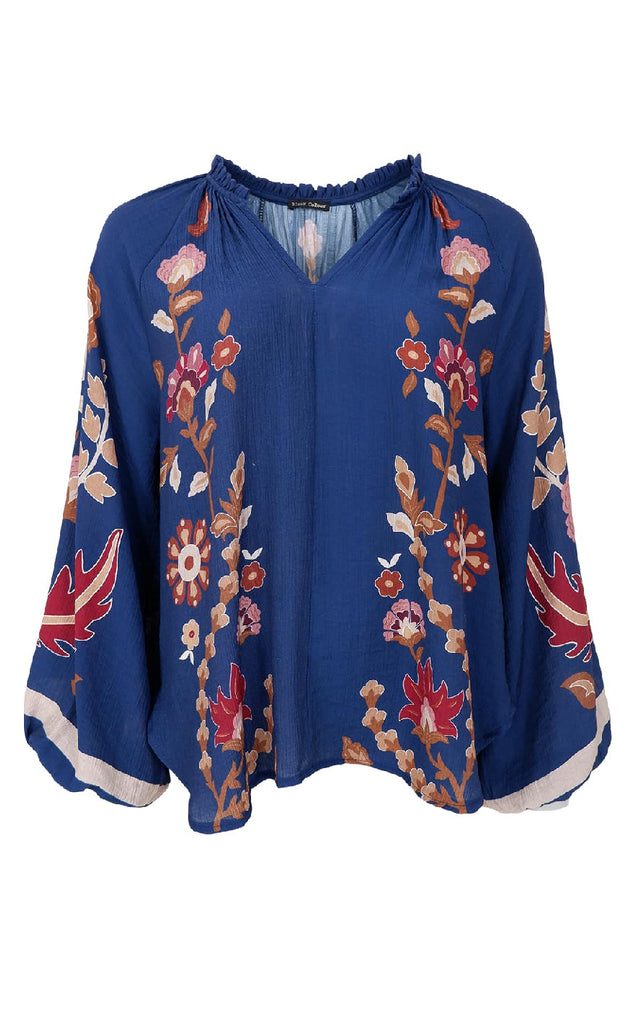 Black Colour Bluse - Marigold - Dk. Blue Flower