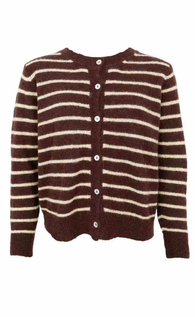 Black Colour Cardigan - Dell Striped - Mocca