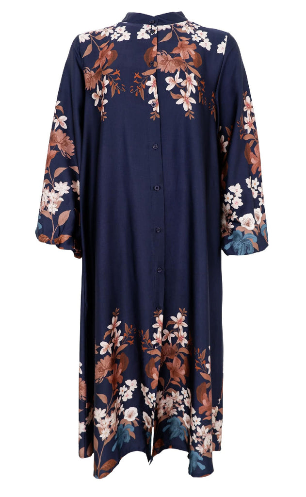 Black Colour Kjole - Zendaya - Navy Flower