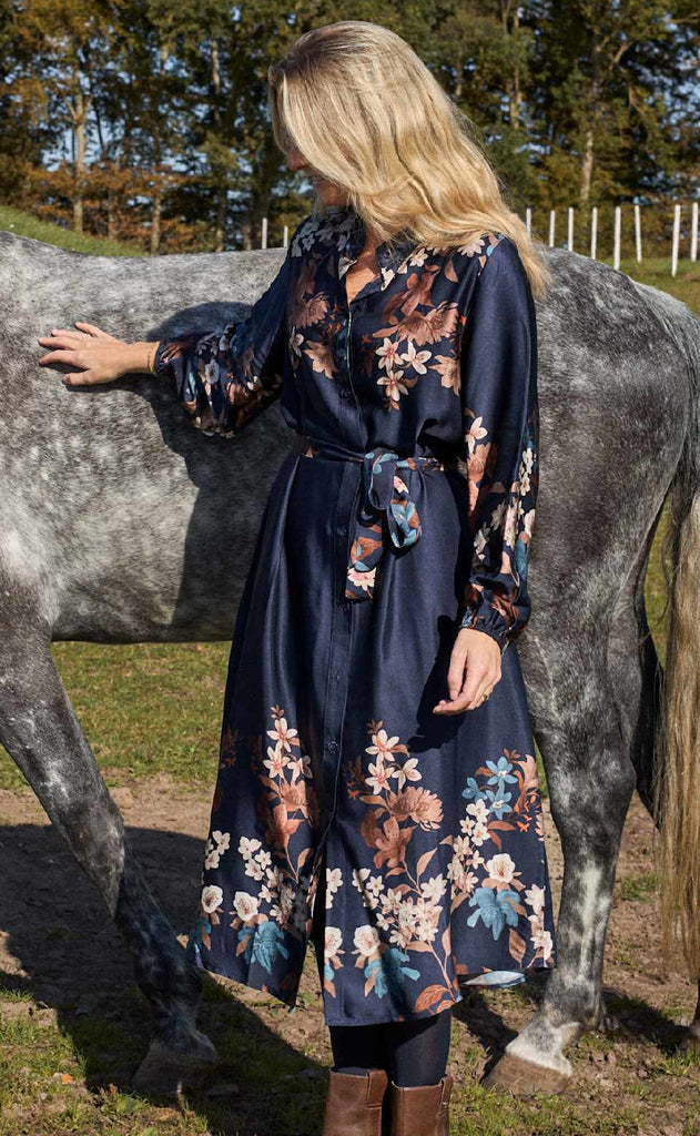 Black Colour Kjole - Zendaya - Navy Flower