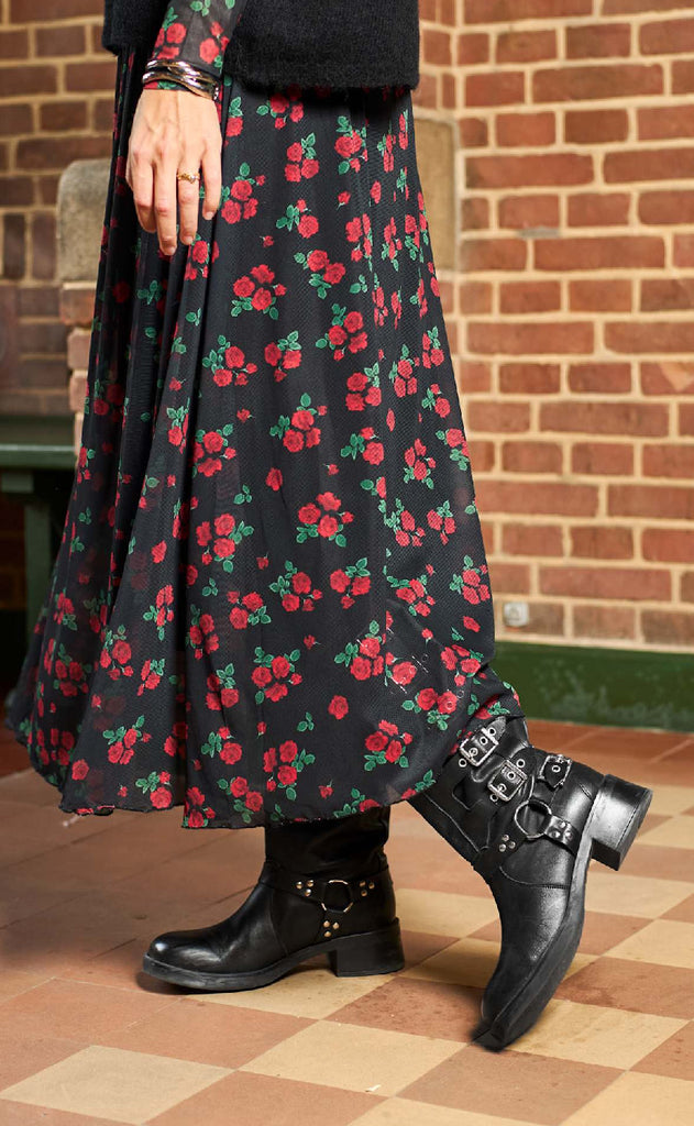 Black Colour Skjørt - Annie Mesh - Red Flower