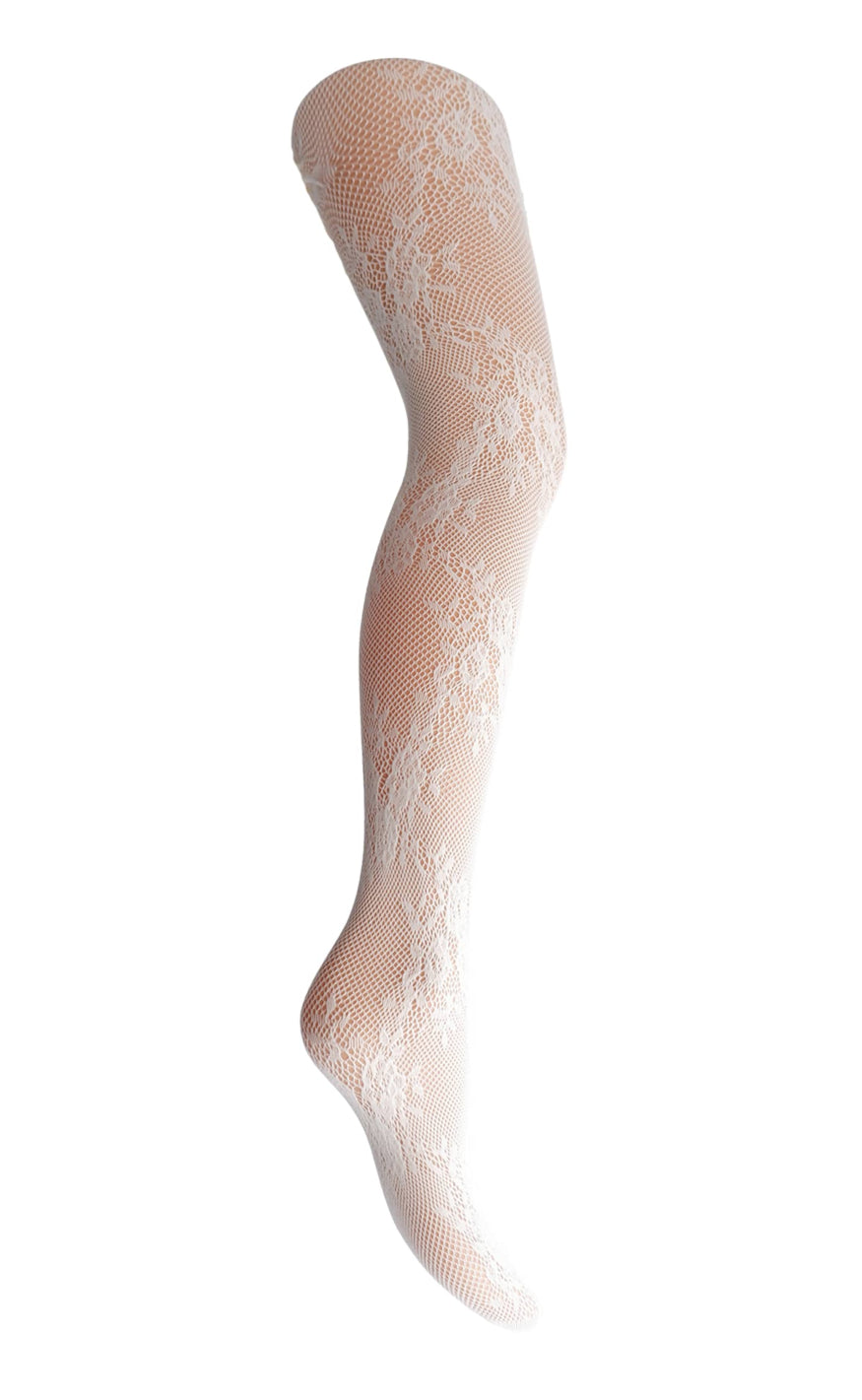 Black Colour Strømpebukser - Safira Lace - Off White