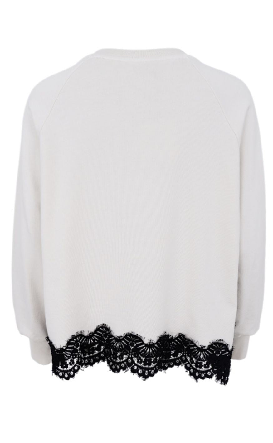 Black Colour Sweatshirt - Evy Lace - Off White