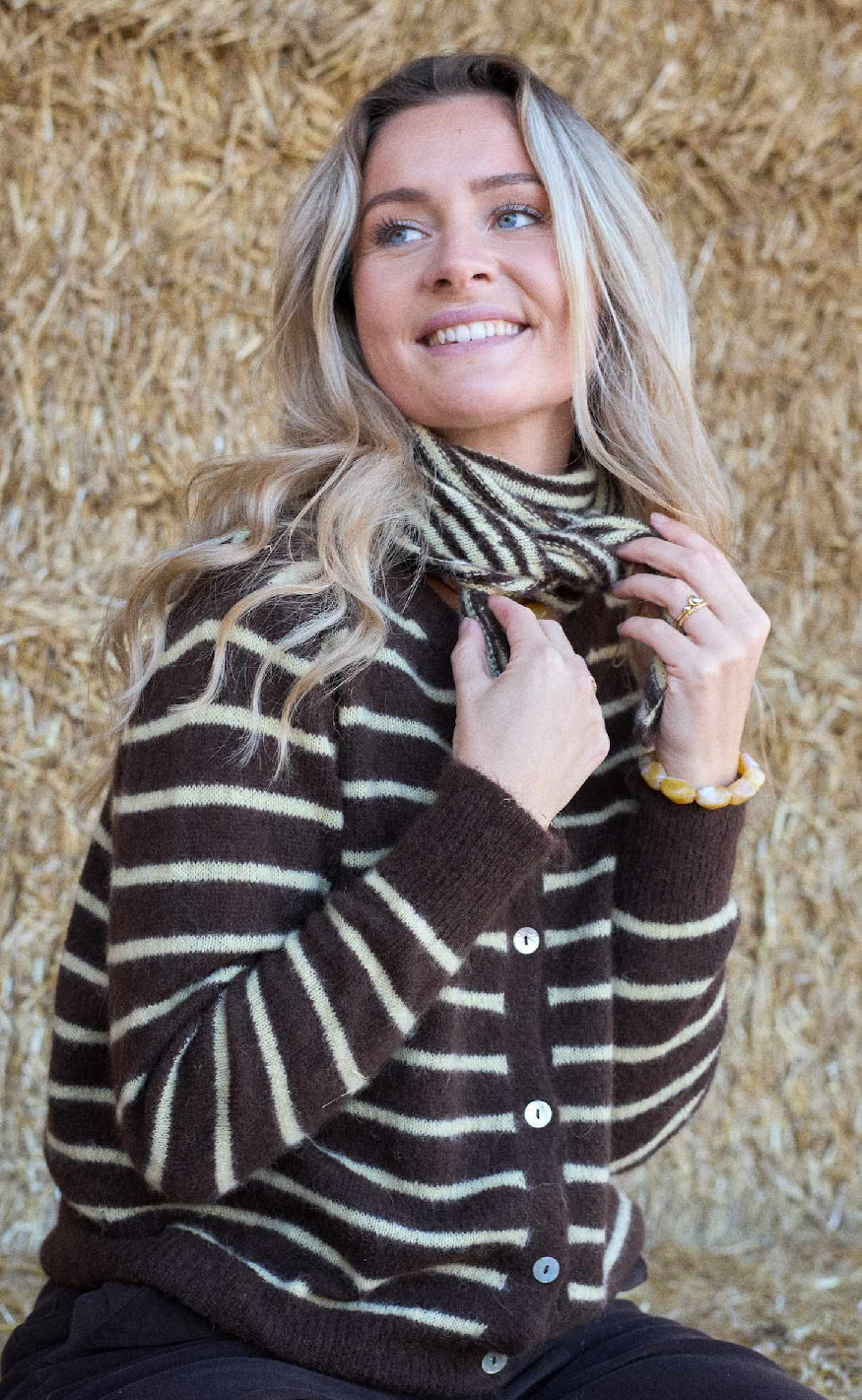 Black Colour Cardigan - Dell Striped - Mocca