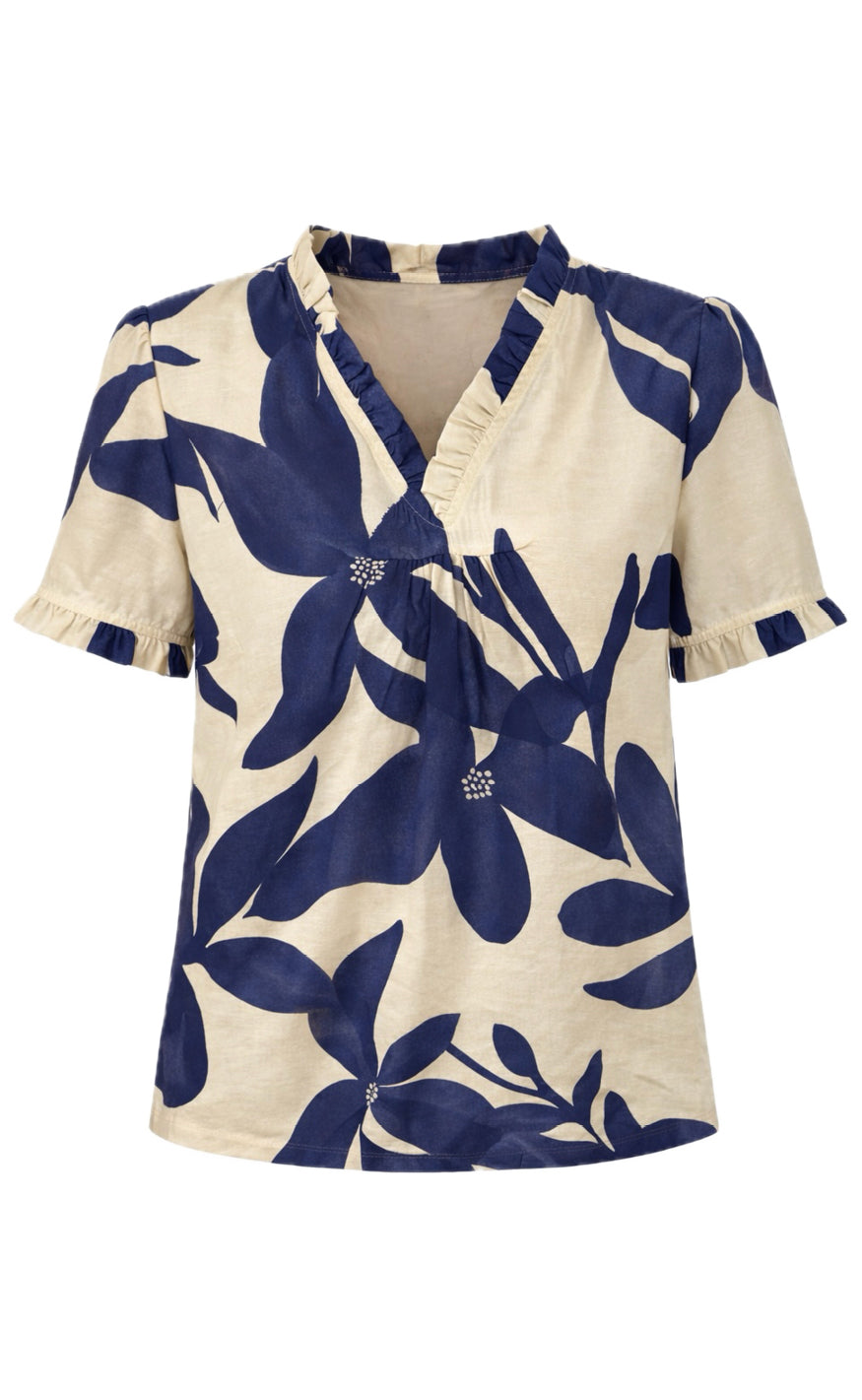 Say INA Copenhagen T-Shirt - Katiah - Off White W. Blue Flowers
