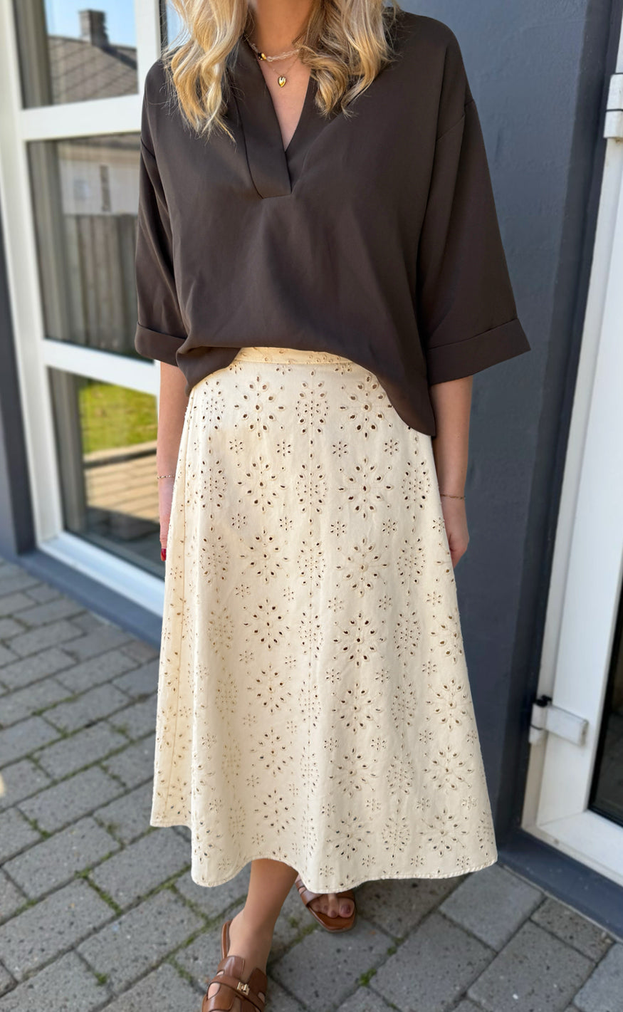 INA Copenhagen Skjørt - Naja - Off White Denim W. Embroidery