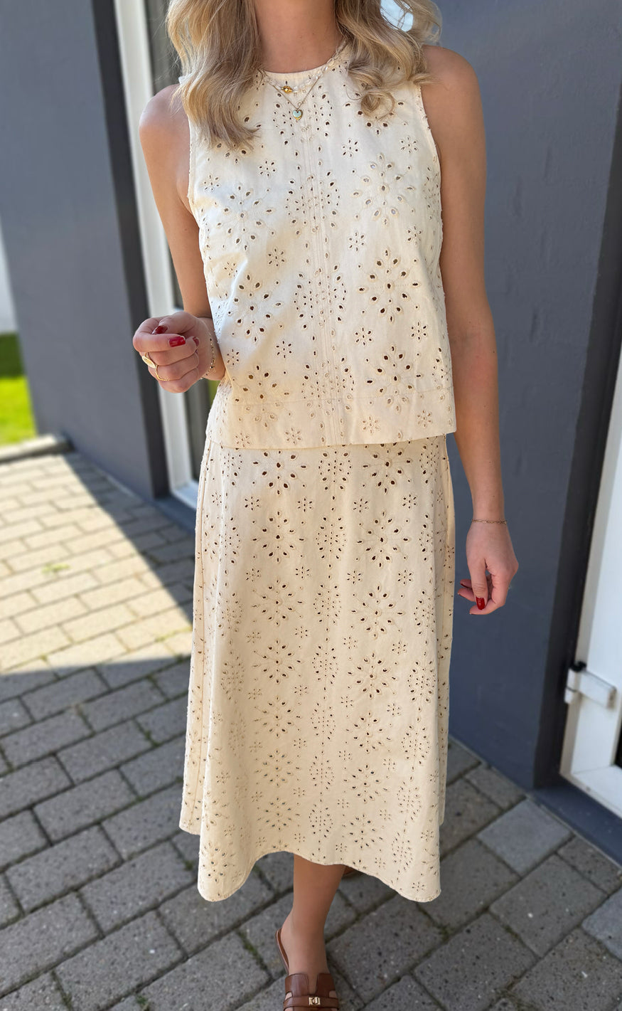 INA Copenhagen Skjørt - Naja - Off White Denim W. Embroidery