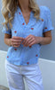 Say INA Copenhagen Topp - Catja - Blue Striped W. Red Cherries
