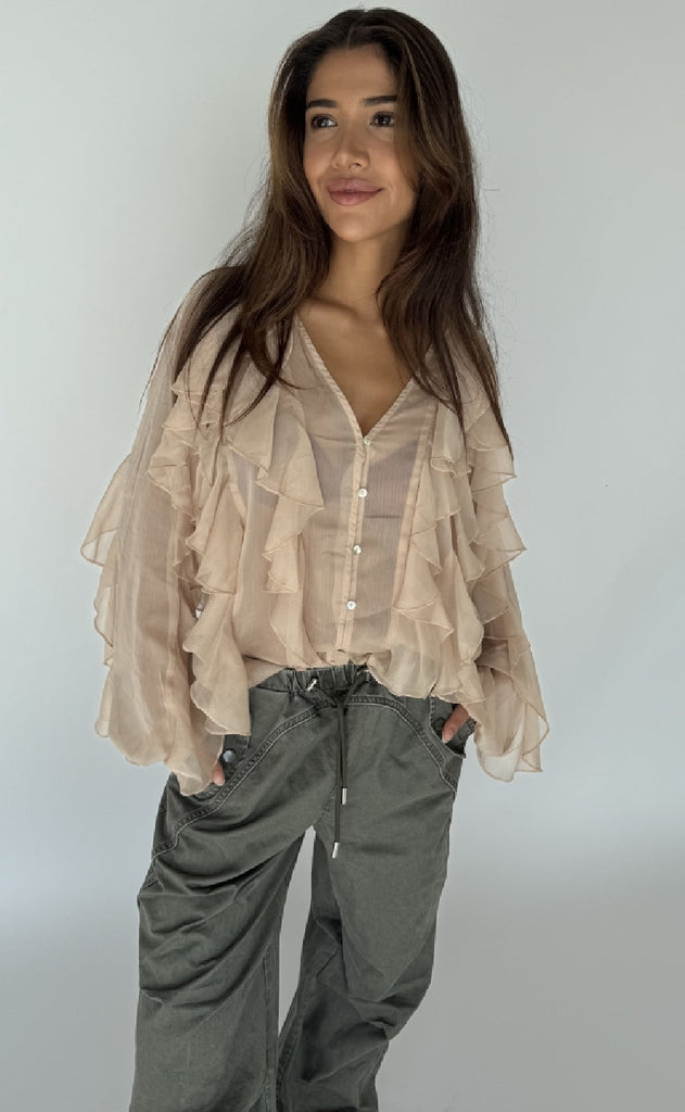 Continue Bluse - Lissa Flounce - Sand