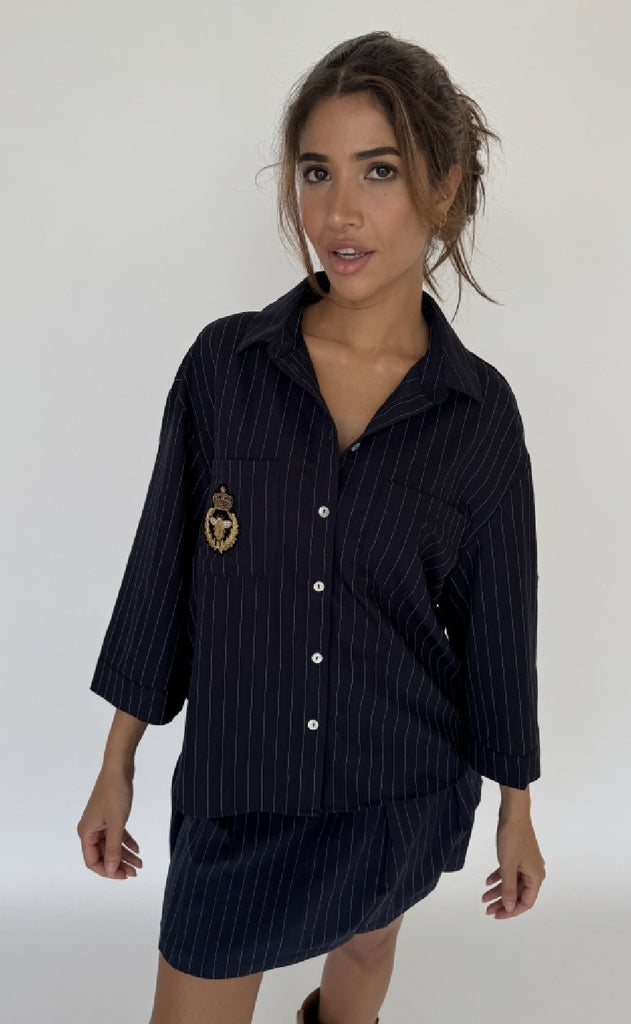 Continue Bluse - Mili Pinstripe - Navy Blue Stripe