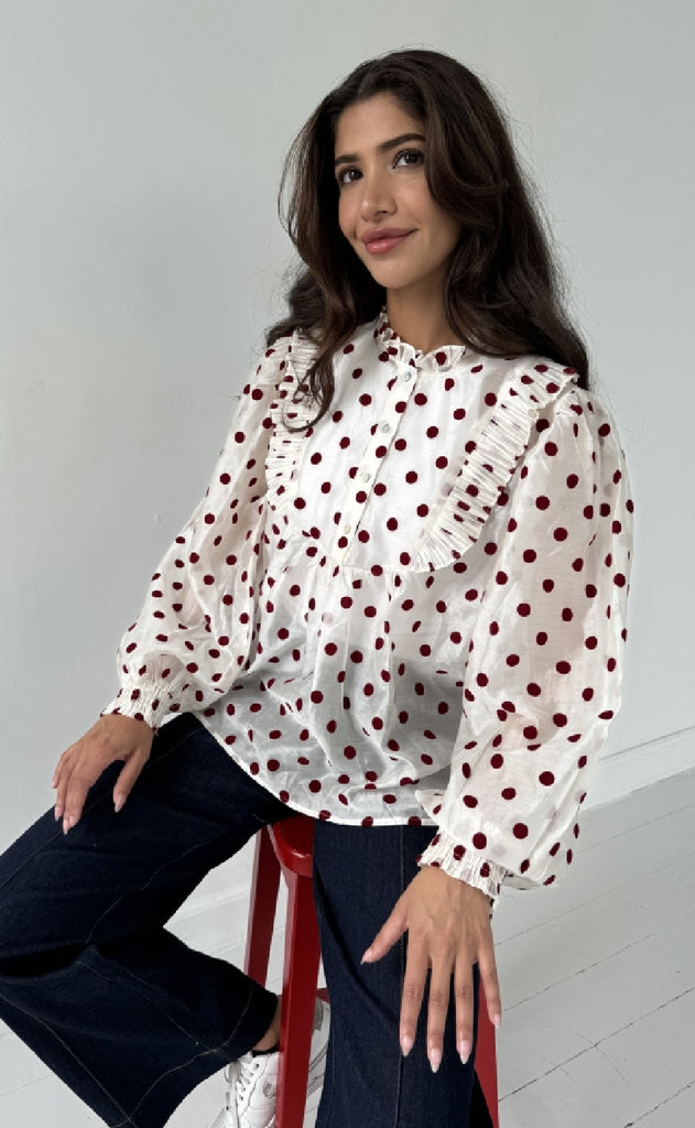 Continue Bluse - Silke Dot - Nougat w. Black Dot