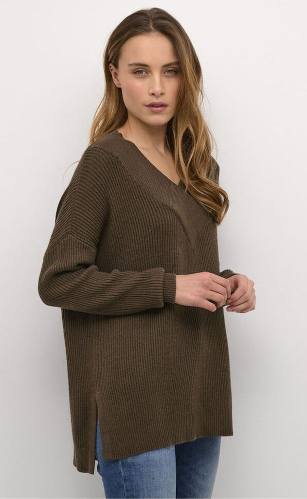 Culture Genser - Olivia V-neck - Demitasse Melange