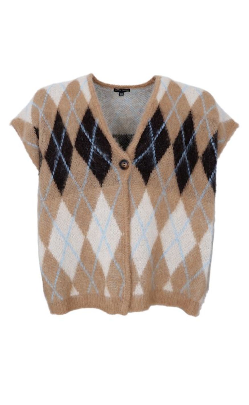 Black Colour Vest - Alvina Knit - Latte