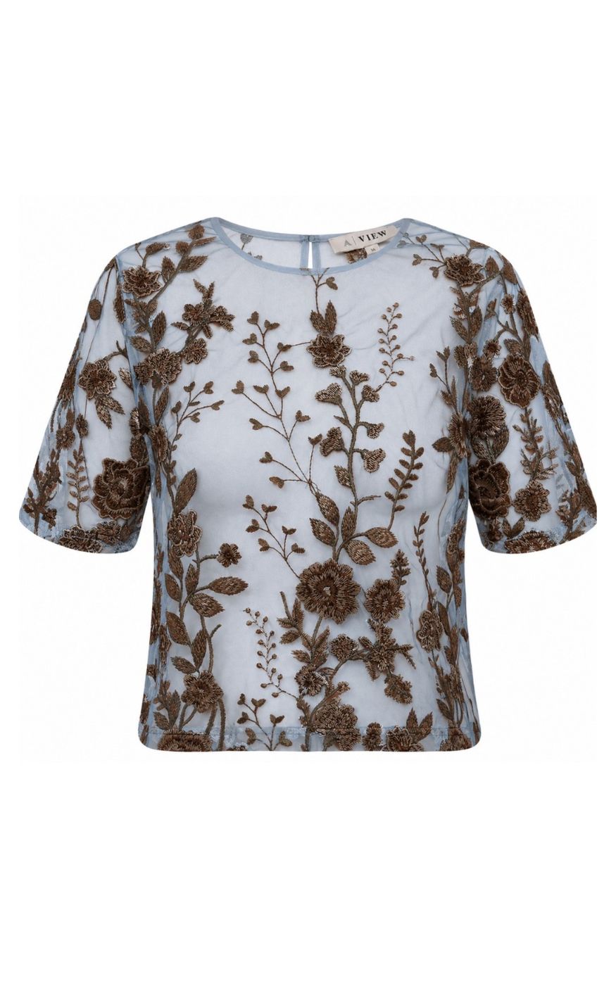 A-View Bluse - Fuschia - Light Blue/Brown