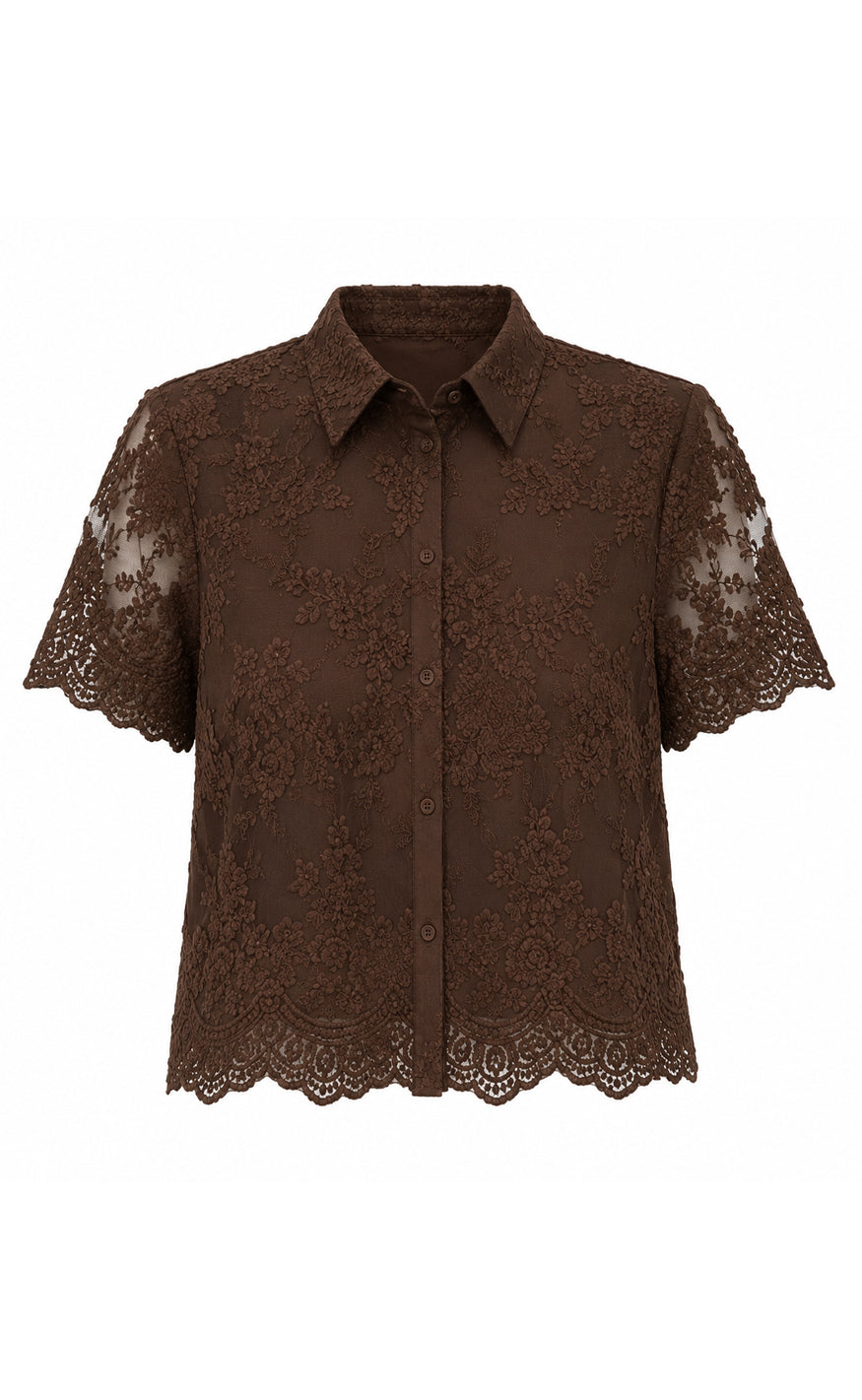Say INA Copenhagen Skjorte - Elly Lace - Dark Brown