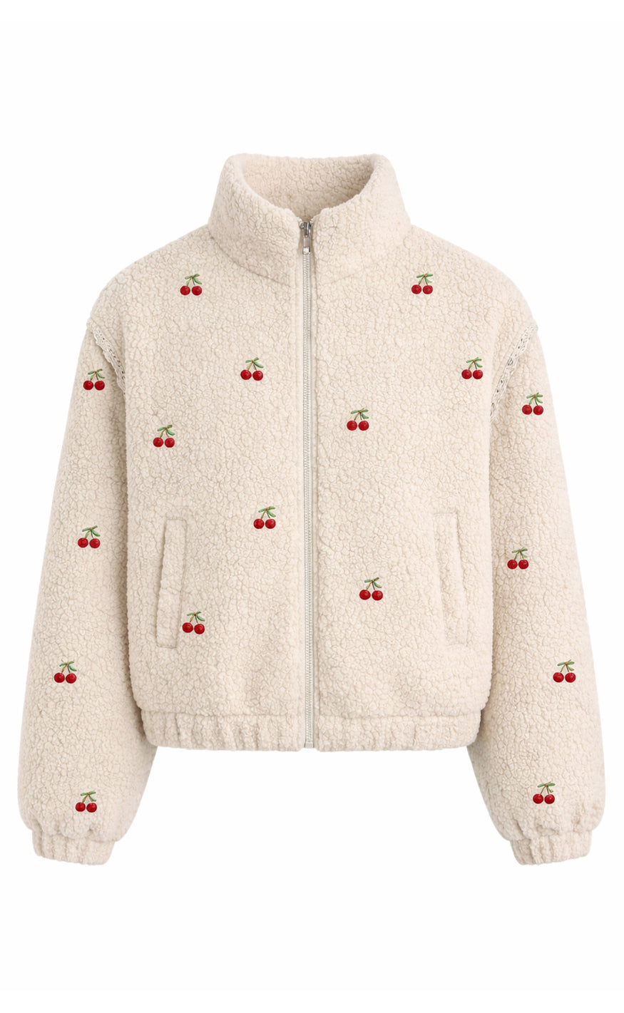 Say INA Copenhagen Fleece Jakke - Fia - Off White W. Cherries
