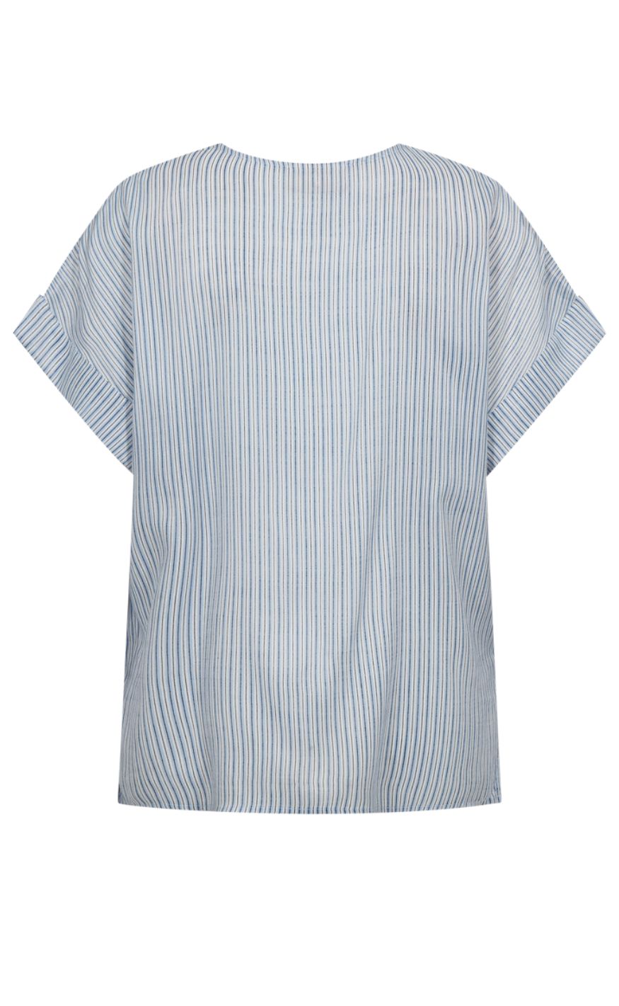 Freequent Bluse - Esolvia - Chambray Blue w Star Off-white