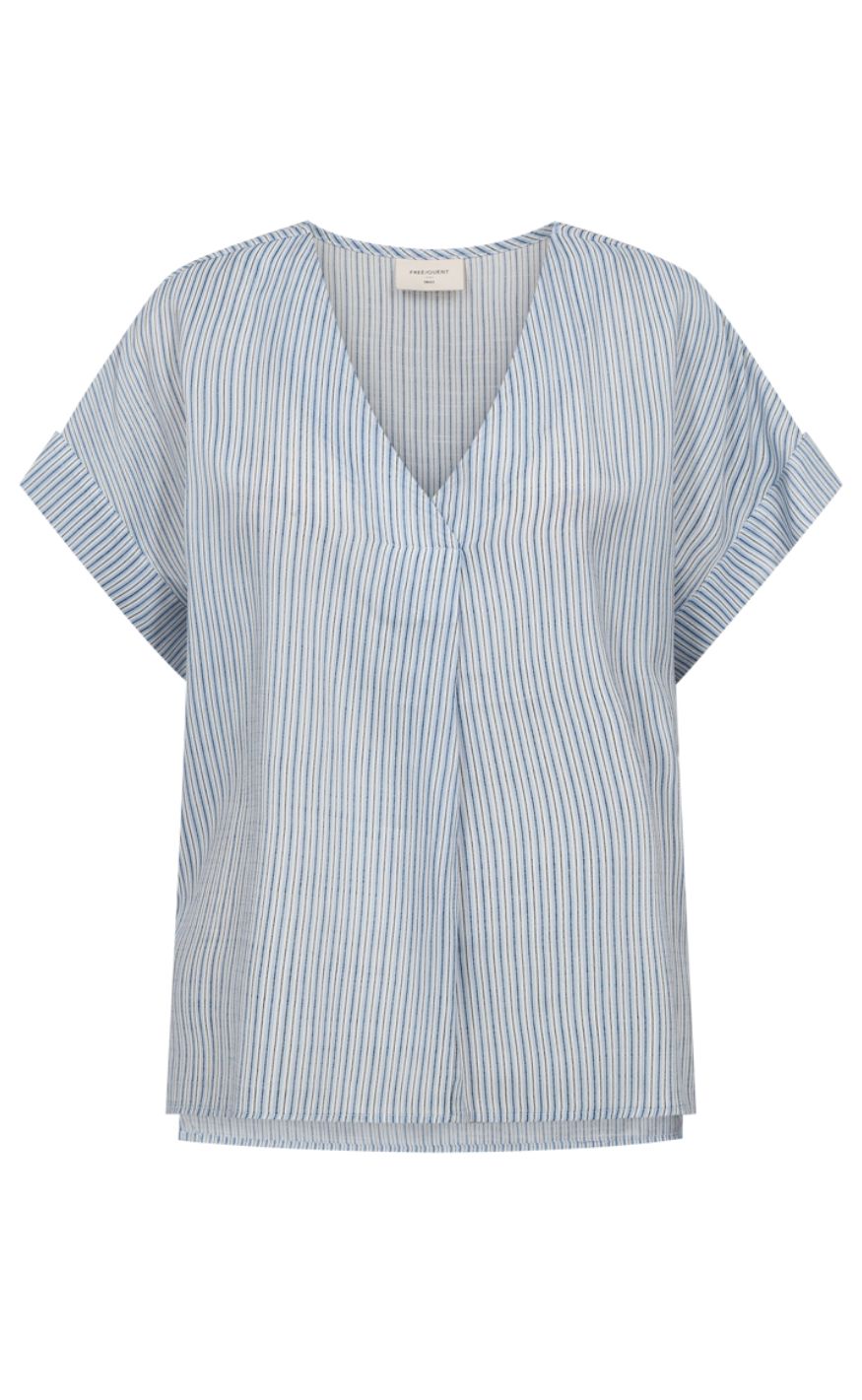 Freequent Bluse - Esolvia - Chambray Blue w Star Off-white