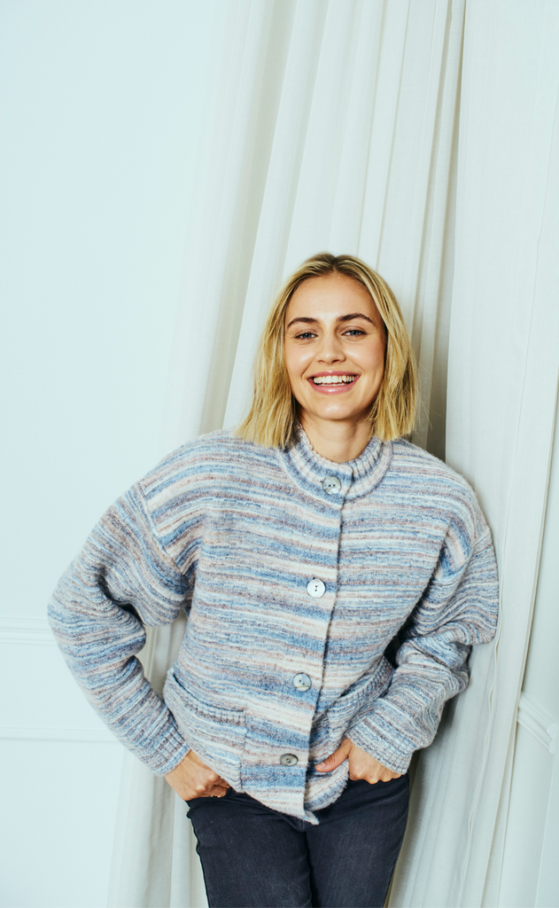 Freequent Cardigan - Grsclas - Star Off-white w. Baby Blue